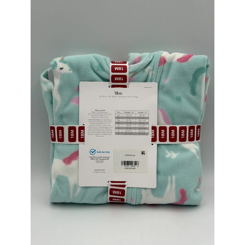 Carter's Soft & Warm 100% Polyester Fleece Footie Pajama Girls 18M Blue Modern